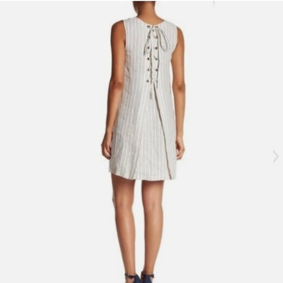 Theory Keshelle Linen Stripe Shift Dress – White/Blue (Size 6, NWT) - Picture 1 of 5